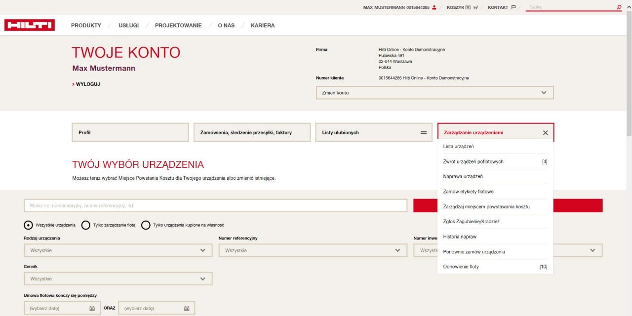 Miejsce powstawania kosztu - zakładka online