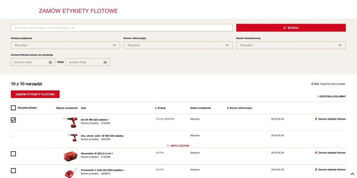 Zamówienie dodatkowych etykiet flotowych
