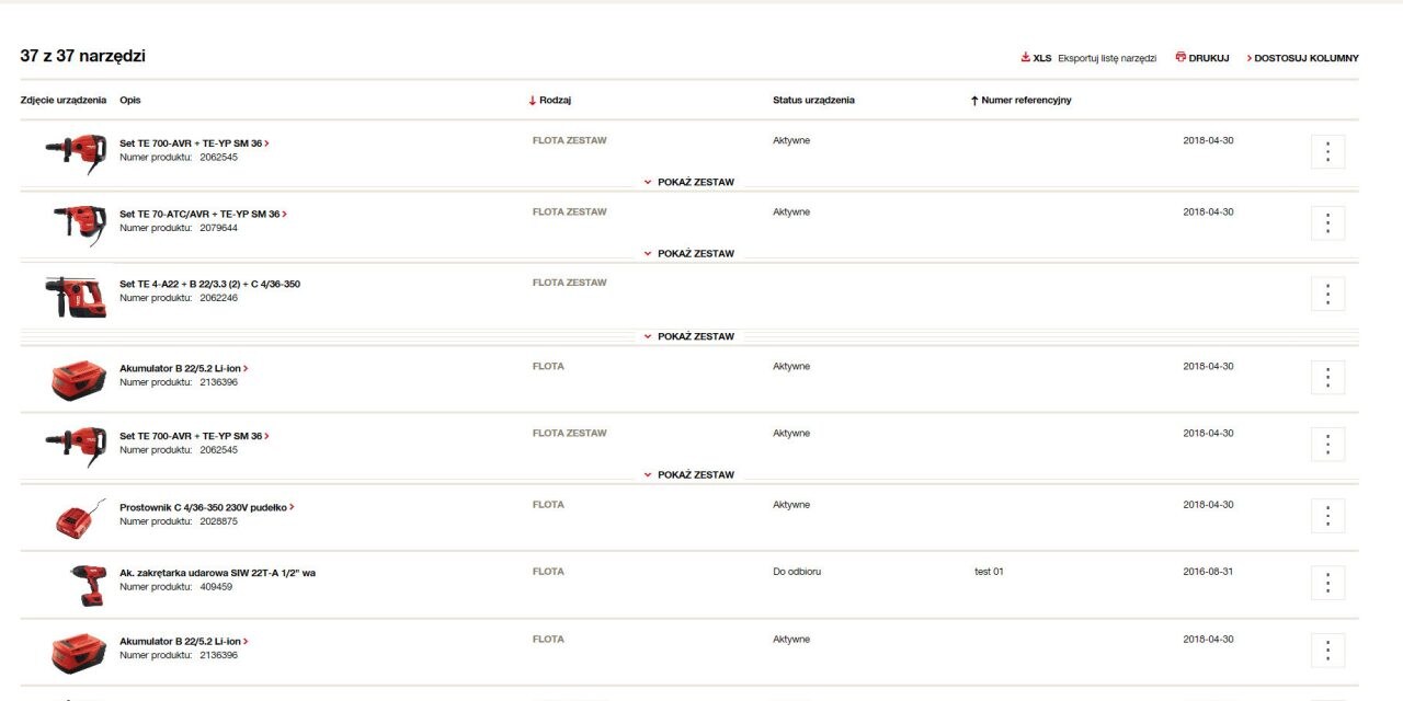 „Lista urządzeń” na koncie klienta online.