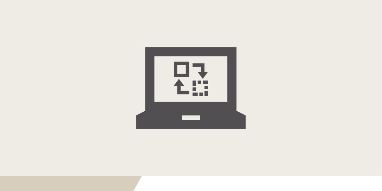 Ilustracja przedstawiająca szary laptop z szarymi ikonami wyświetlanymi w kwadracie na ekranie.