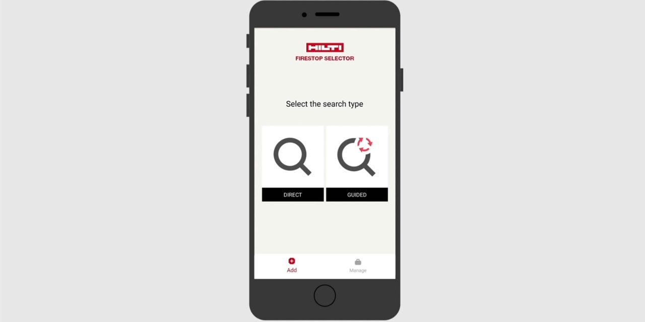 Aplikacja mobilna z selektorem rozwiązania ppoż Hilti