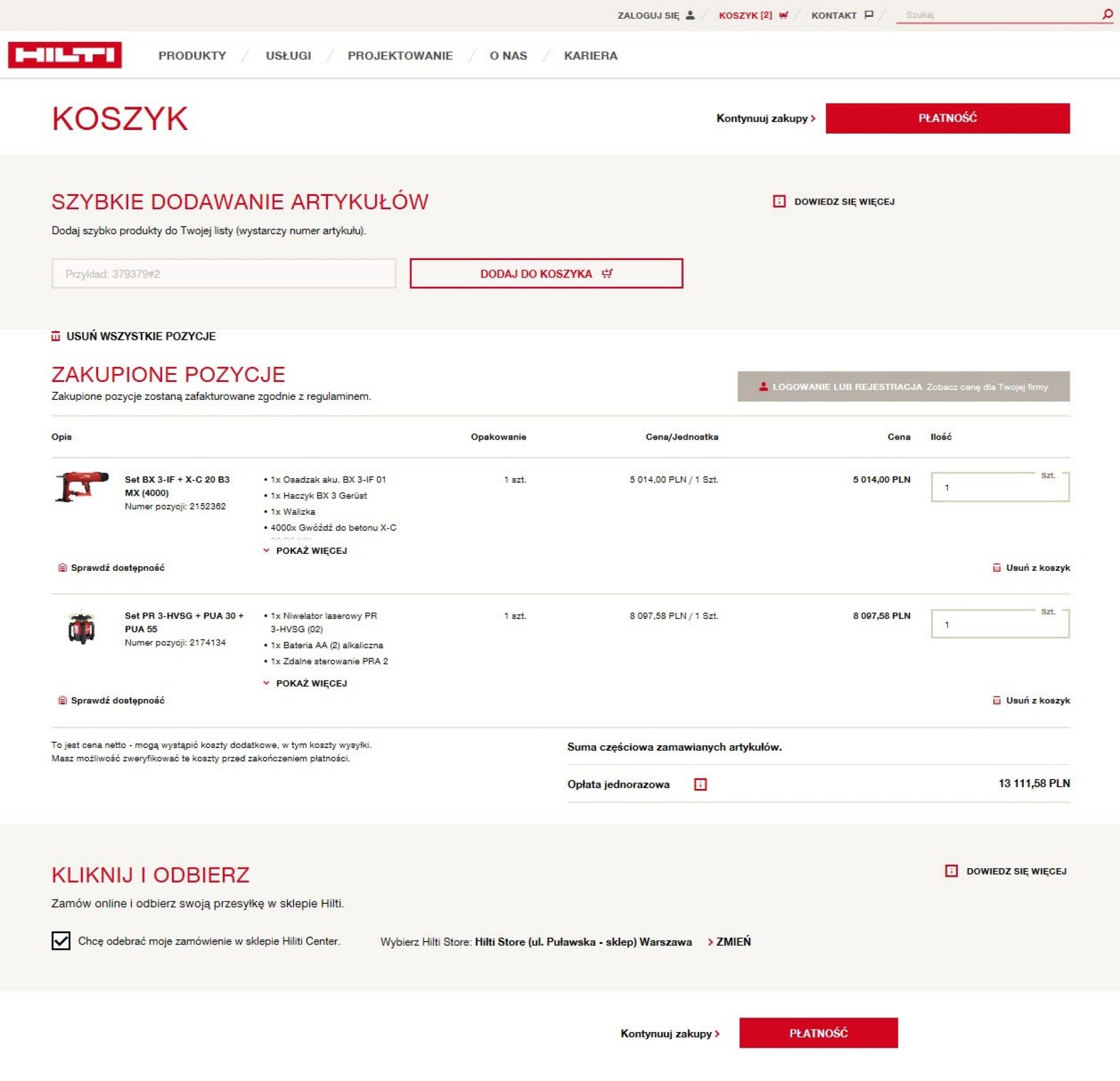 Usługa Kliknij i Odbierz Hilti
