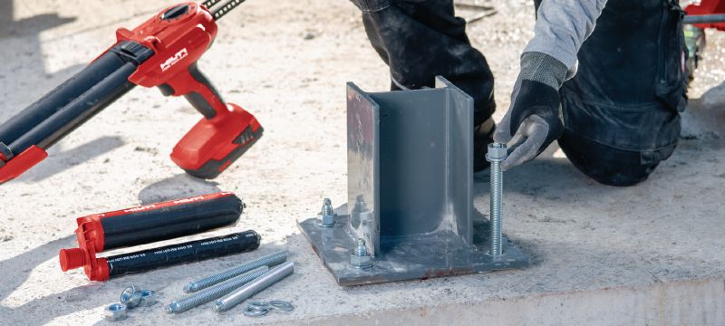 Kotwa wklejana HIT-RE 500 V4 Najwytrzymalsza iniekcyjna żywica epoksydowa, certyfikowana do wklejania prętów zbrojeniowych i wykonywania zakotwień do dużych obciążeń Aplikacje 1