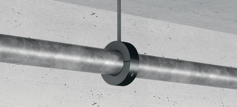 MRP-KF Obejma do rur chłodniczych z szybkim mechanizmem zamykającym Obejma do rur chłodniczych, z izolacją o dużej gęstości, z szybkim mechanizmem zamykającym, do wydajnego montażu instalacji chłodniczych, do dużych obciążeń Aplikacje 1