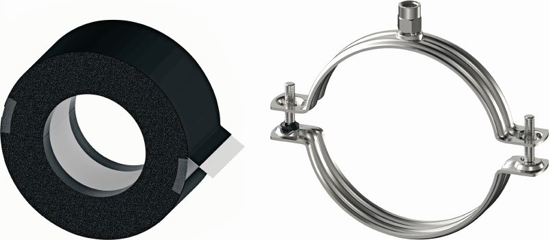 MRP-C Obejma do rur chłodniczych, z szybkim mechanizmem zamykającym Ocynkowana galwanicznie obejma do rur zapewniająca wysoką produktywność podczas montażu instalacji chłodniczych i wody zimnej, z izolacją o różnych grubościach