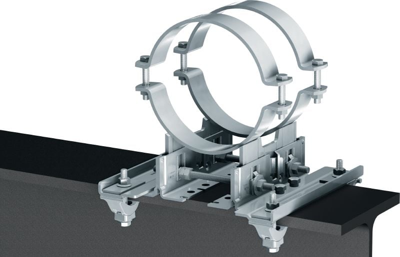 Łącznik punktu stałego do belek MP-PS Łączniki belek do mocowania podpór rur MP-PS do belek stalowych