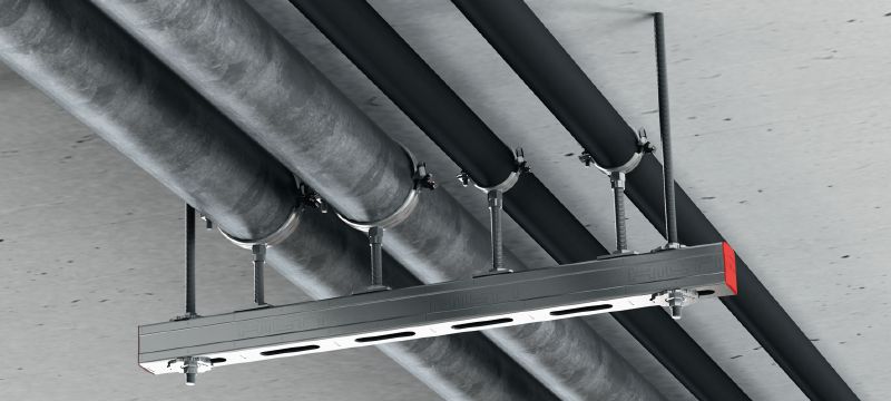 MP-U Obejma do rur z szybkim mechanizmem zamykającym Ocynkowana galwanicznie obejma do rur z szybkim mechanizmem zamykającym, zapewniająca wysoką produktywność w zastosowaniach ze średnimi obciążeniami (bez wkładki stabilizacyjnej) Aplikacje 1
