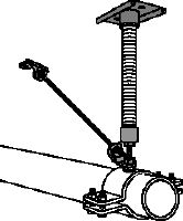 MFP 1-F Ocynkowany ogniowo zestaw punktu stałego z elementami stężającymi w celu zapewnienia maksymalnej elastyczności przy zastosowaniach z obciążeniem osiowym rurociągu maks. 3 kN