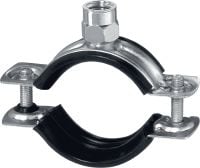 MP-HI Obejma do rur, z szybkim mechanizmem zamykającym, do zastosowań lekkich Ocynkowana galwanicznie obejma do rur, z izolacją akustyczną i szybkim mechanizmem zamykającym, zapewniająca wysoką produktywność, do zastosowań lekkich