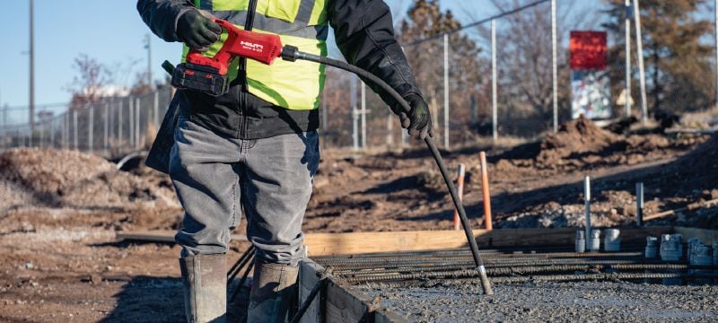 Akumulatorowy wibrator do betonu NCV 4-22 Ręczny akumulatorowy wibrator buławowy do betonu, z silnikiem bezszczotkowym, do zagęszczania niewielkich ilości betonu (platforma akumulatorowa Nuron) Aplikacje 1