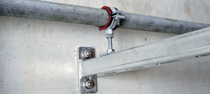MP-MI-F Obejma do rur, do dużych obciążeń Ocynkowana ogniowo obejma do rur, z izolacją akustyczną, do zastosowań do dużych obciążeń Aplikacje 1