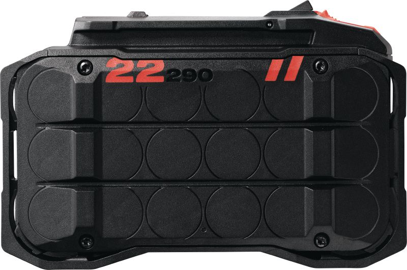 Akumulator Nuron B 22-290 Akumulator litowo-jonowy 22 V o największej pojemności opracowany, aby zapewnić najdłuższy czas pracy elektronarzędzi Nuron przystosowanych do dużych obciążeń