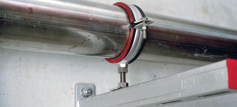MP-MRI Obejma do rur, do dużych obciążeń Obejma do rur, ze stali nierdzewnej (A4), z wkładką izolacyjną, do zastosowań do dużych obciążeń Aplikacje 1