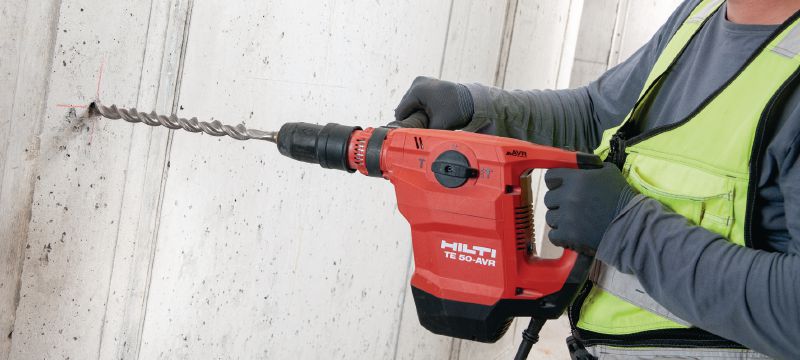 Młotowiertarka TE 50-AVR Najbardziej kompaktowa młotowiertarka Hilti SDS Max (TE-Y), o małej masie, zapewniająca komfort i kontrolę podczas wiercenia lub dłutowania w betonie, kamieniu i murze Aplikacje 1