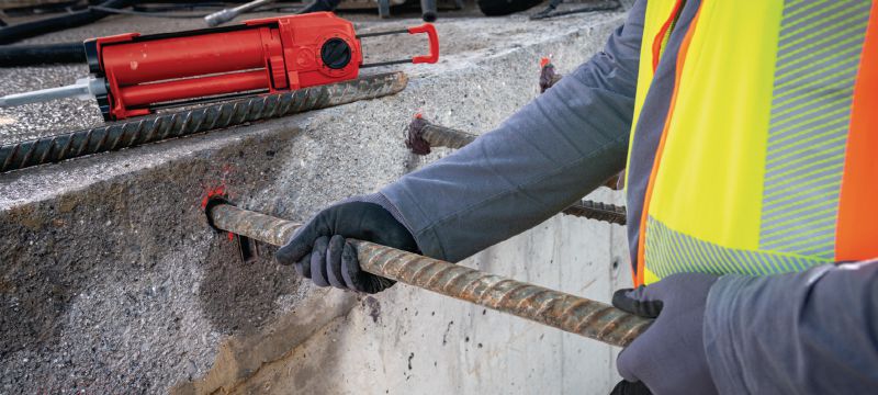 Kotwa wklejana HIT-HY 200-A V3 Iniekcyjna żywica hybrydowa o najwyższych parametrach wytrzymałościowych – szybko utwardzalna kotwa wklejana do wykonywania stalowych połączeń konstrukcyjnych i wklejania prętów zbrojeniowych w beton Aplikacje 1
