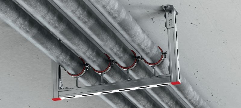 MP-U-I Obejma do rur z szybkim mechanizmem zamykającym Ocynkowana galwanicznie obejma do rur z izolacją akustyczną i szybkim mechanizmem zamykającym zapewniająca maksymalną produktywność w zastosowaniach średnich Aplikacje 1