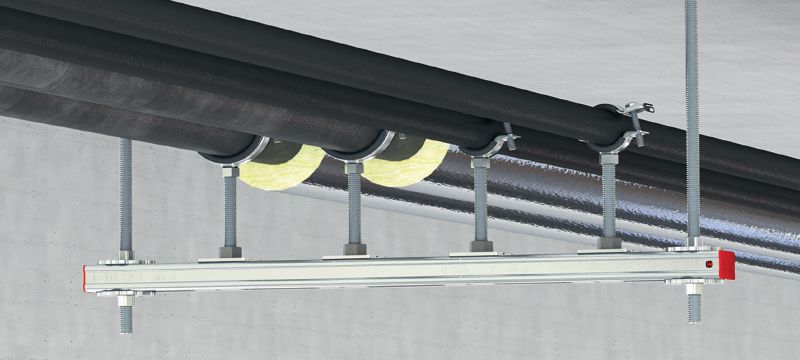 MP-L-I Obejma do rur, z szybkim mechanizmem zamykającym, do zastosowań lekkich Ocynkowana galwanicznie obejma do rur, z izolacją akustyczną i szybkim mechanizmem zamykającym, zapewniająca wysoką produktywność, do zastosowań lekkich Aplikacje 1