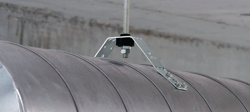 Podpora kanałów wentylacyjnych MVA-S Ocynkowane wieszaki wentylacyjne do mocowania okrągłych kanałów wentylacyjnych z izolacją akustyczną Aplikacje 1