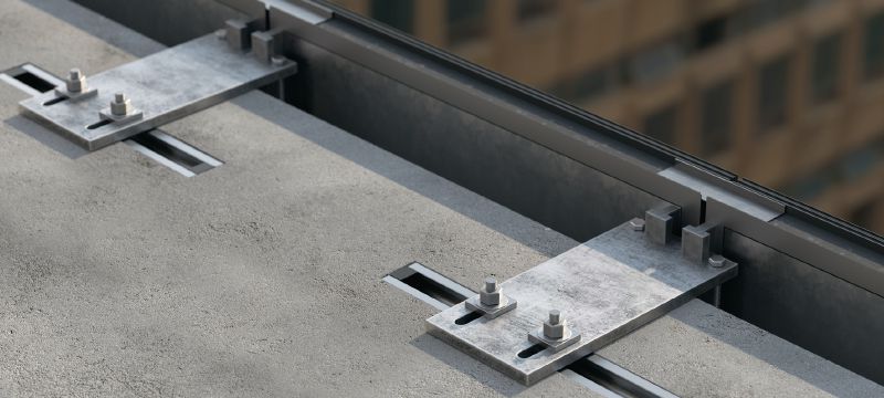Standardowa szyna kotwiąca HAC-V Szyny kotwiące do zabetonowania, o zwiększonej nośności i kilku głębokościach zmocowania, do ekonomicznego mocowania ścian fasadowych kurtynowych Aplikacje 1