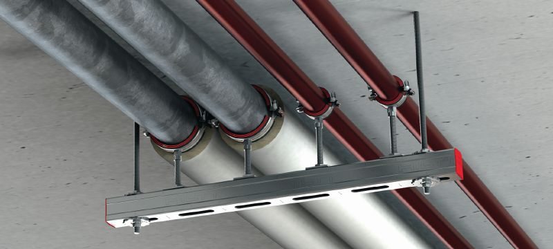 MP-U-I Obejma do rur z szybkim mechanizmem zamykającym Ocynkowana galwanicznie obejma do rur z izolacją akustyczną i szybkim mechanizmem zamykającym zapewniająca maksymalną produktywność w zastosowaniach średnich Aplikacje 1