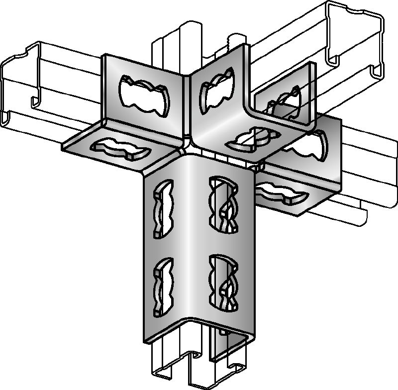 Łącznik kątowy MQV-4/3 D Ocynkowany galwanicznie łącznik do szyn do konstrukcji trójwymiarowych