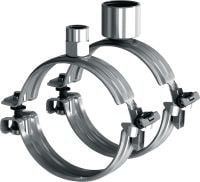 MP-U Obejma do rur z szybkim mechanizmem zamykającym Ocynkowana galwanicznie obejma do rur z szybkim mechanizmem zamykającym, zapewniająca wysoką produktywność w zastosowaniach ze średnimi obciążeniami (bez wkładki stabilizacyjnej)