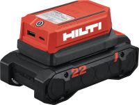 Slajd 1 z 3 (wybrany) (wybrany): Adapter USB CU 4-22 do akumulatorów Hilti Nuron Adapter USB do akumulatorów Nuron, z funkcją ładowania bezprzewodowego, portami USB-C PD i USB-A, do ładowania laptopów, tabletów i innych urządzeń