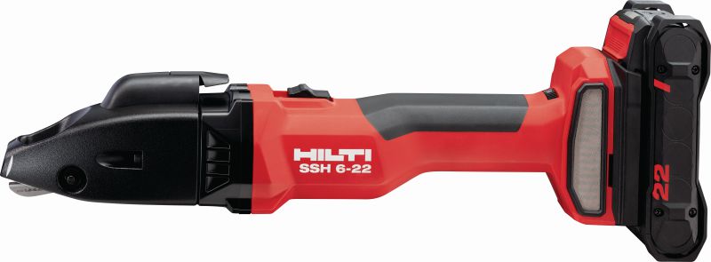 Akumulatorowe nożyce szczelinowe SSH 6-22 Akumulatorowe nożyce szczelinowe do szybkiego cięcia blach i profili do 2,5 mm │12 ga – z dołączonymi ostrzami Hilti SSH CS (platforma akumulatorowa Nuron)