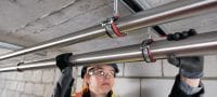MP-U-I Obejma do rur z szybkim mechanizmem zamykającym Ocynkowana galwanicznie obejma do rur z izolacją akustyczną i szybkim mechanizmem zamykającym zapewniająca maksymalną produktywność w zastosowaniach średnich Aplikacje 3