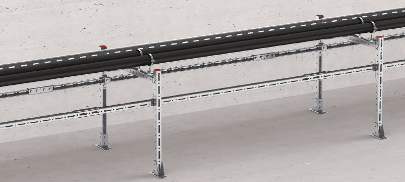 Wstępnie zmontowany łącznik U MT-CC-40/50 FL Łącznik mostkowy ze wstępnie zamontowaną nakrętką i śrubą zamka Fast-Lock, do krzyżowego łączenia szyny z szyną przy stosowaniu szyny montażowej MT Aplikacje 1